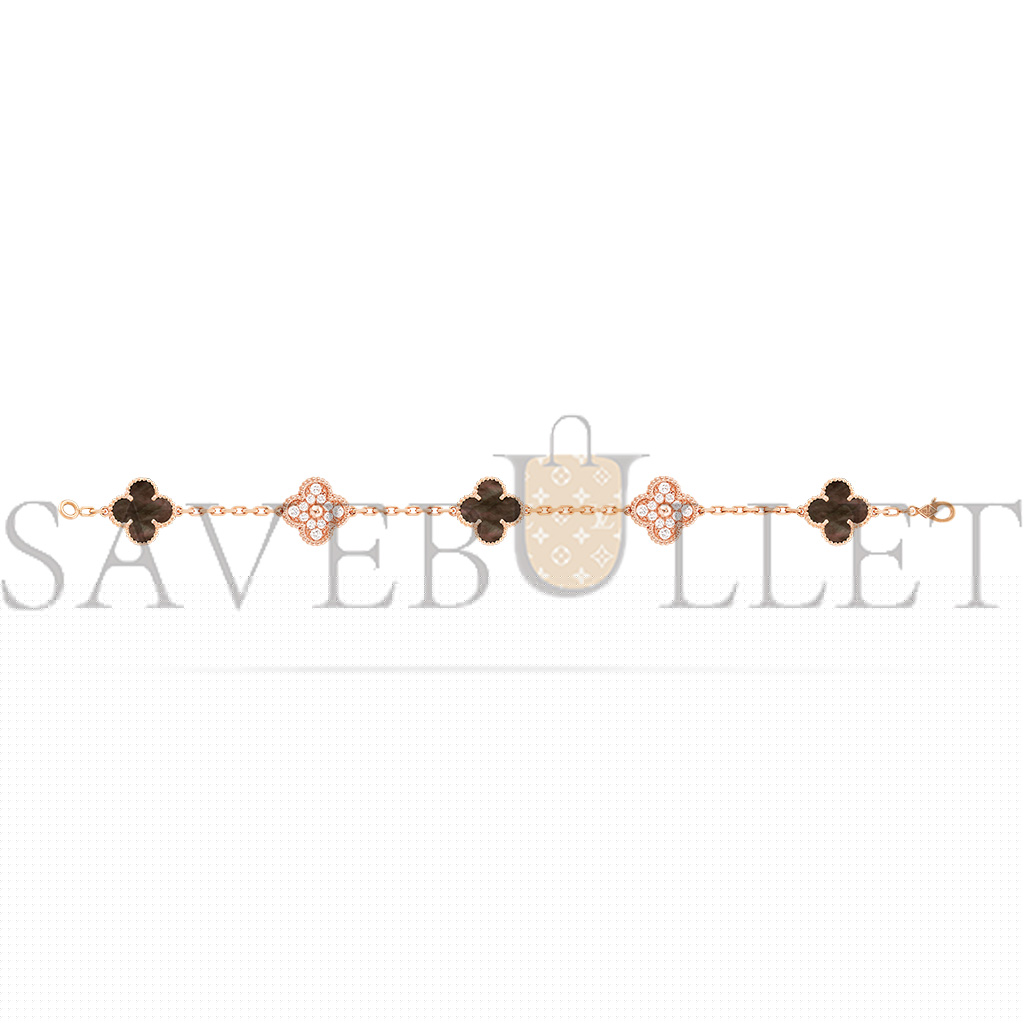 V*N CL*F arpels vintage alhambra bracelet, 5 motifs - rose gold, diamond, mother-of-pearl  vcarp2r100